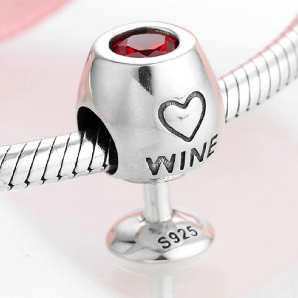 ❤️🍷925 Sterling Silver I love Wine Goblet Glass